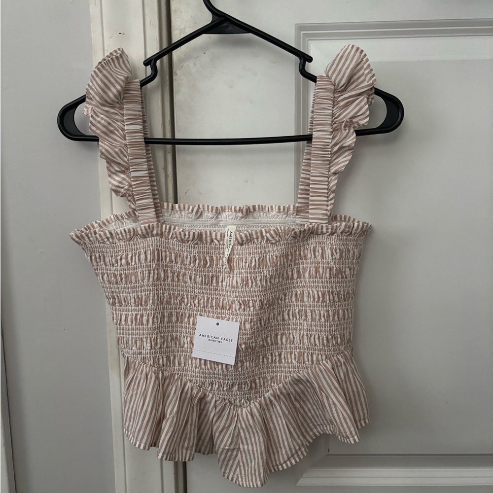 American Eagle Outfitters Ruffle Tank Top - Cream and Tan